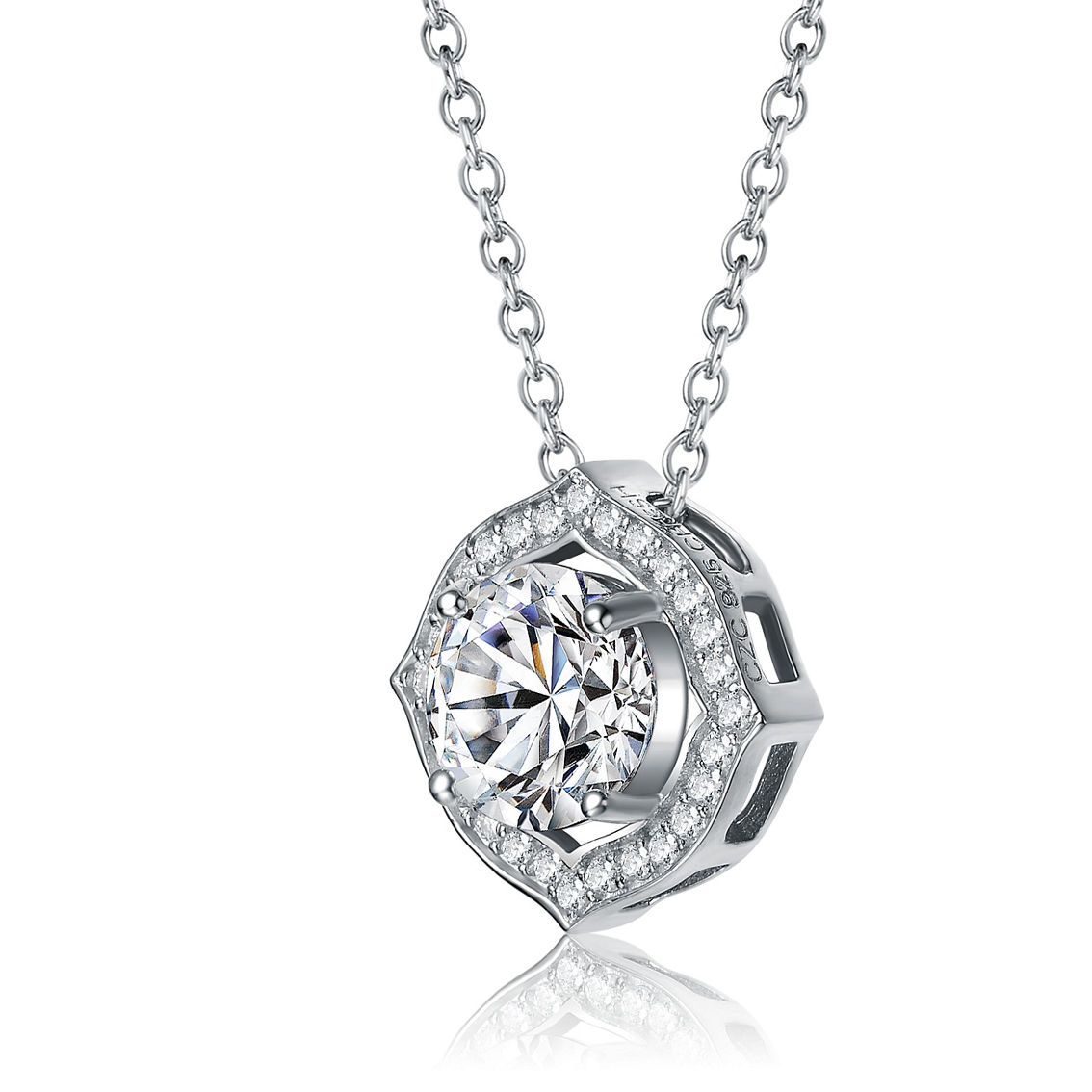 1ctw Lab Created Moissanite Round Halo Vintage Style Pendant Necklace - Image 2 of 2