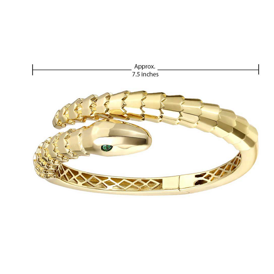 Emerald CZ Textured Coiled Serpent Bypass Bangle Bracelet - Image 2 of 3