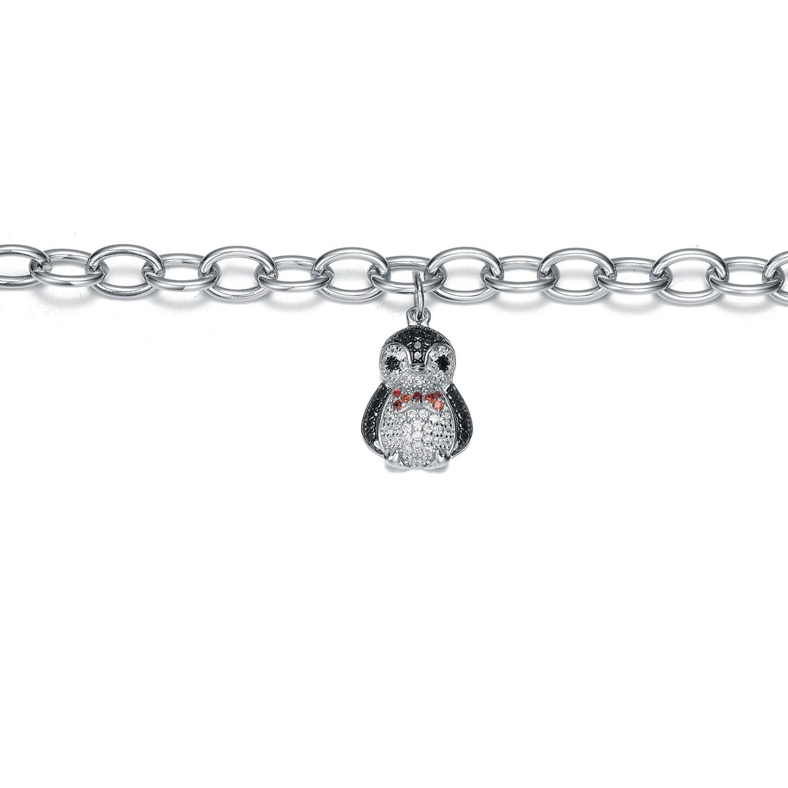Ruby Red, Black and White CZ Bird Charm Bracelet in Sterling Silver - Image 2 of 3