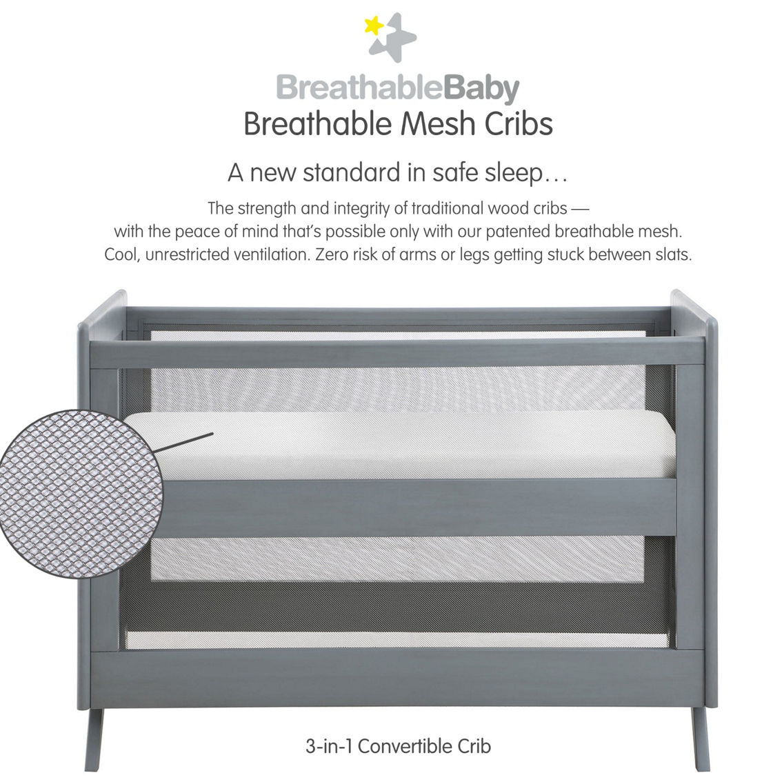 BreathableBaby Breathable Mesh 3-in-1 Convertible Crib - Image 2 of 5