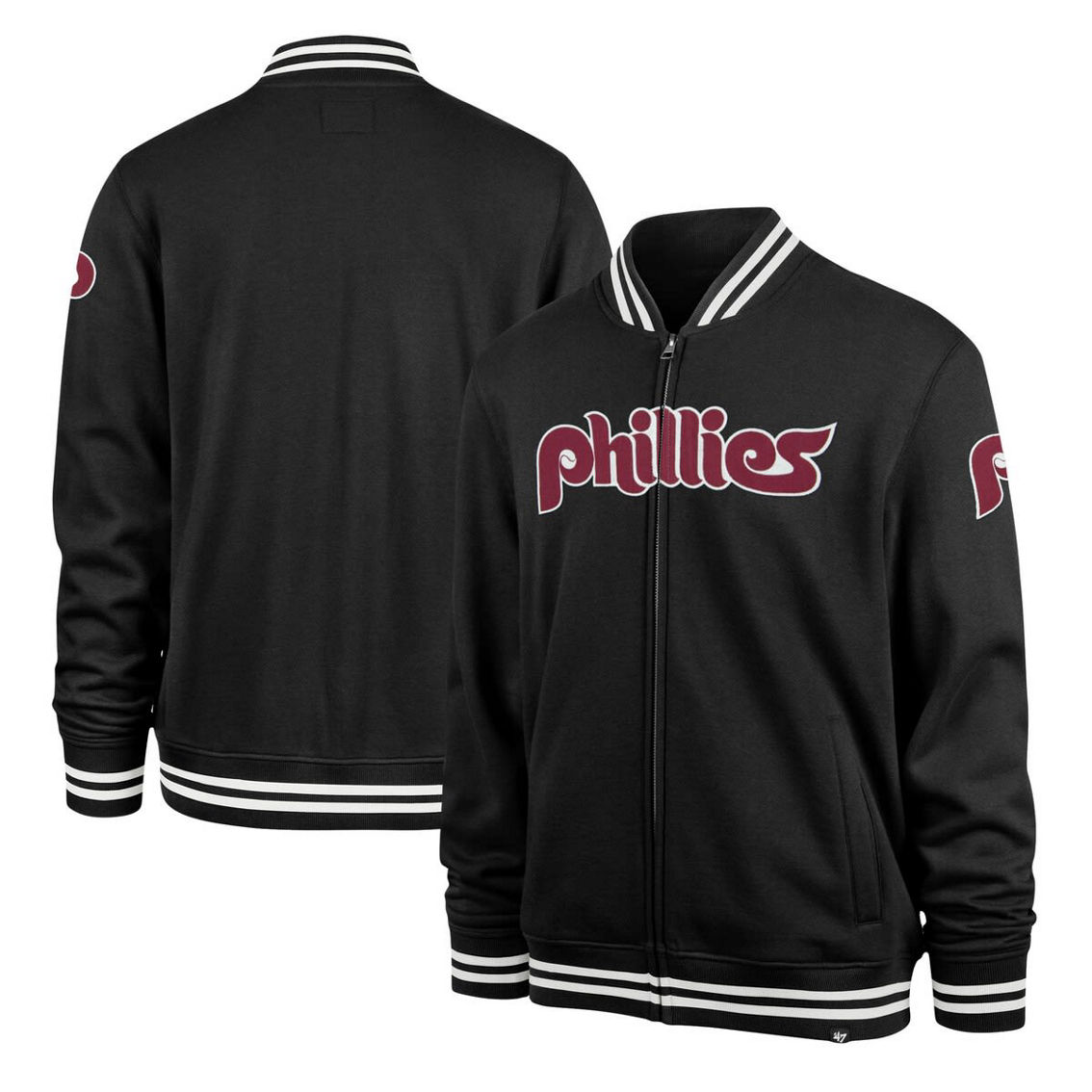 '47 Men's Black Philadelphia Phillies Wax Pack Pro Camden Full-Zip Track Jacket - Image 2 of 4