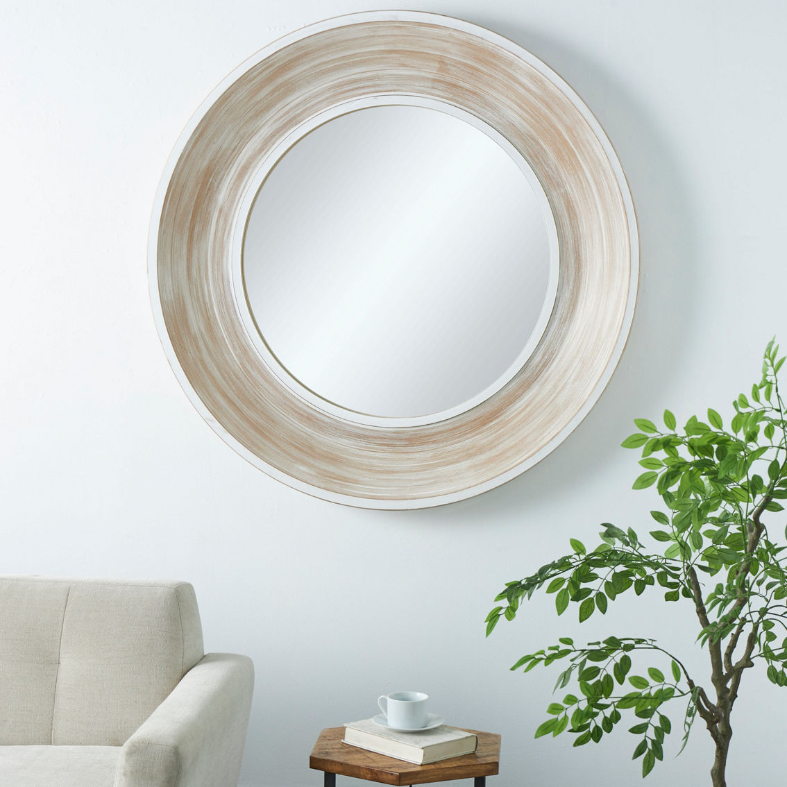 Morgan Hill Home Modern Cream Wood Wall Mirror - Image 2 of 5