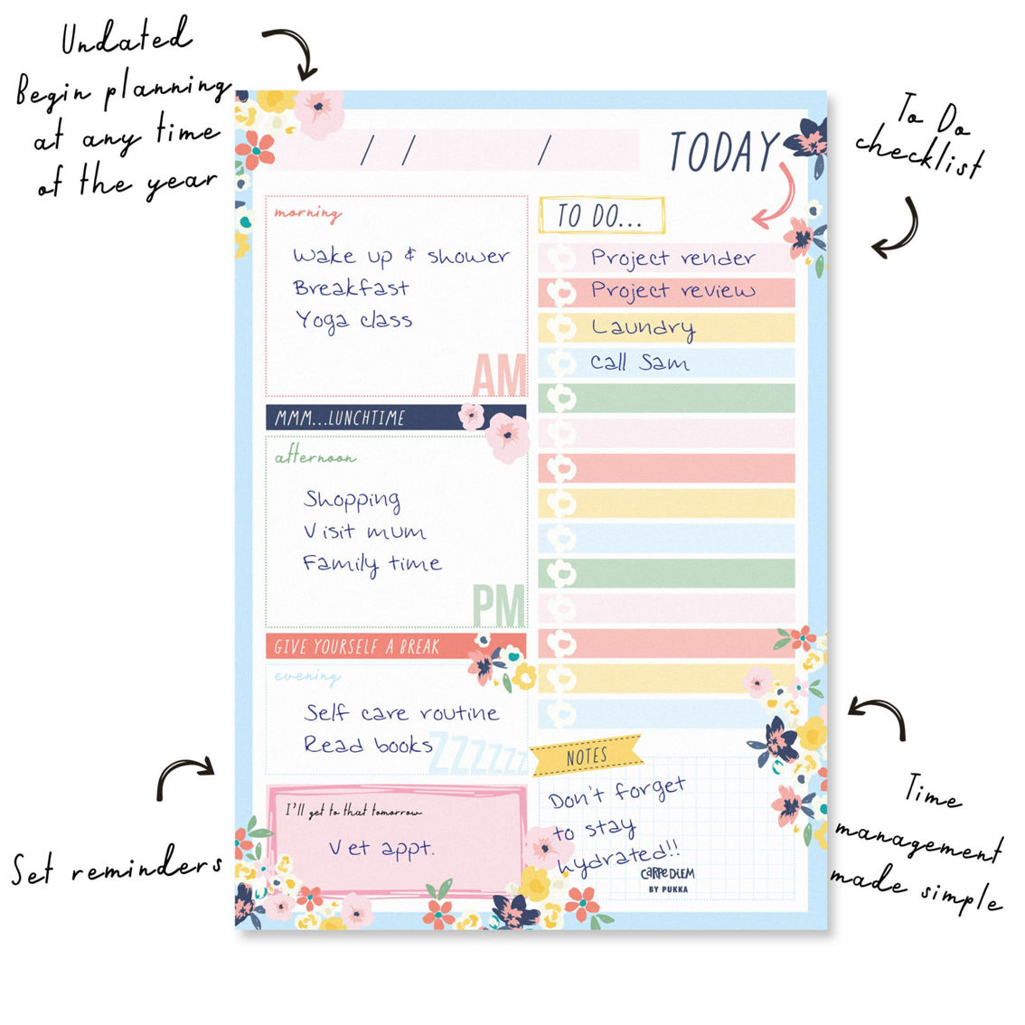 Pukka Pads Daily Planner Pad, Ditzy Floral, Pack 6 - Image 3 of 4
