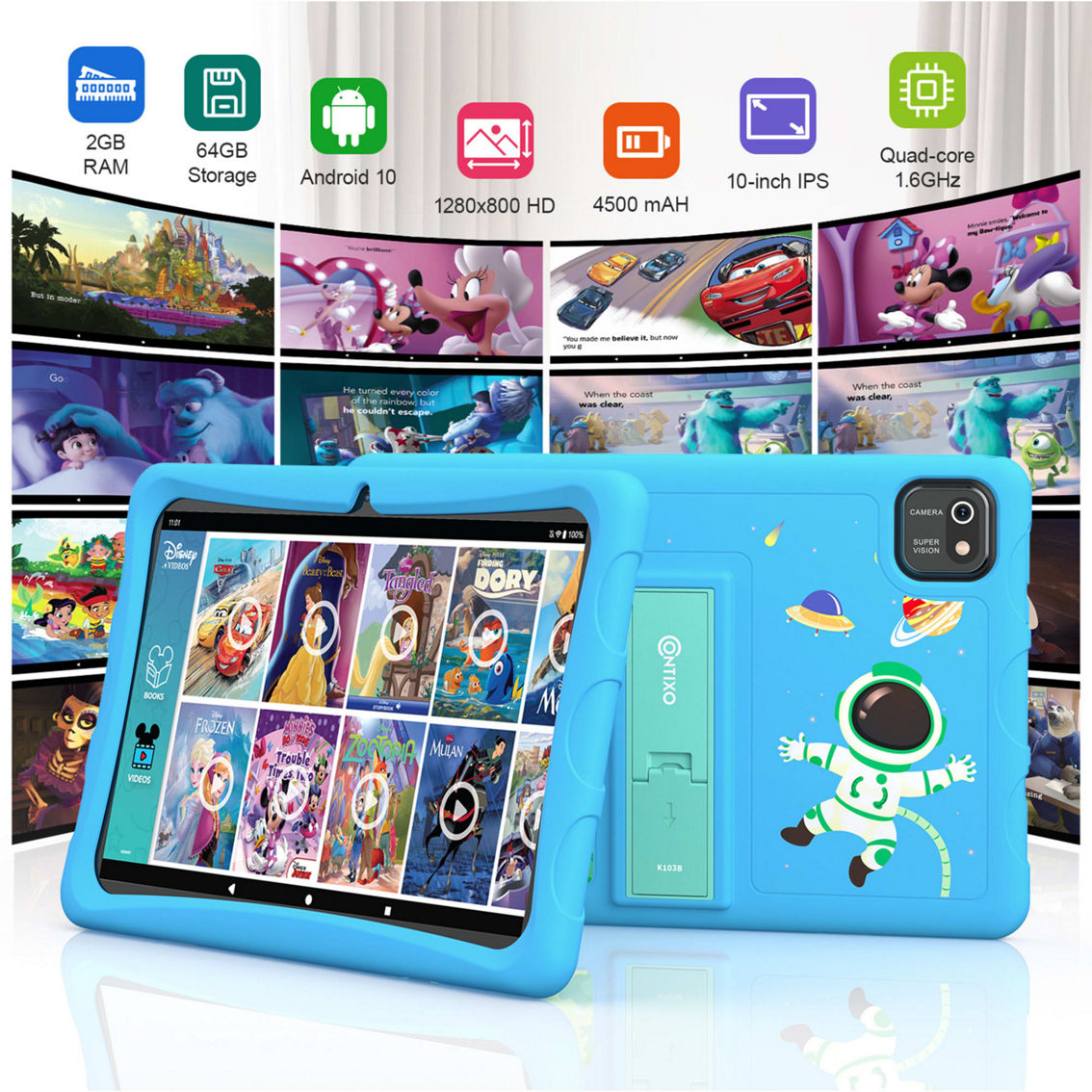 Contixo K103B 10-Inch Kids 64GB HD Tablet, Blue - Image 2 of 3