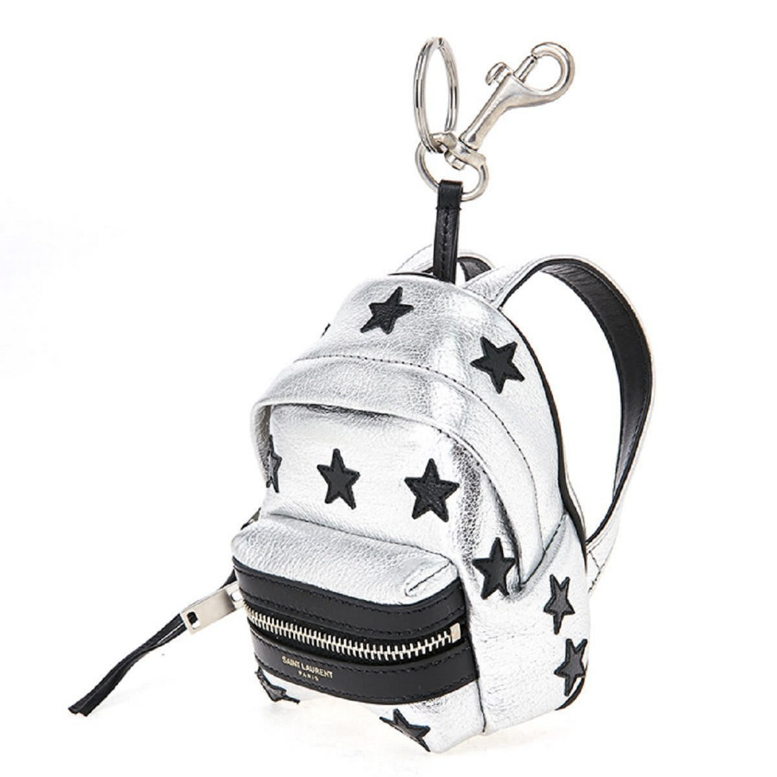 Saint Laurent Silver/Black Unisex Zip Backpack Key Chain Black Stars (New) - Image 2 of 5