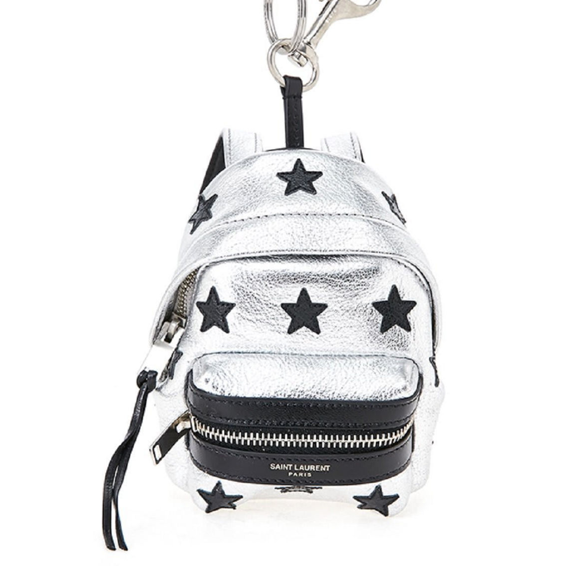 Saint Laurent Silver/Black Unisex Zip Backpack Key Chain Black Stars (New) - Image 3 of 5
