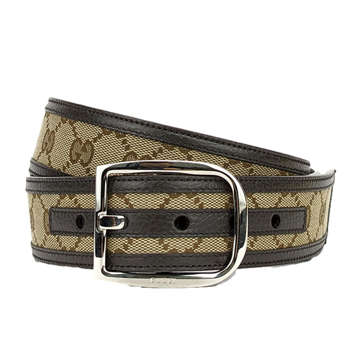 Gucci Mens Guccisssima Brown and Beige Canvas Leather Trim Belt Size 100/40 (New) - Image 2 of 5