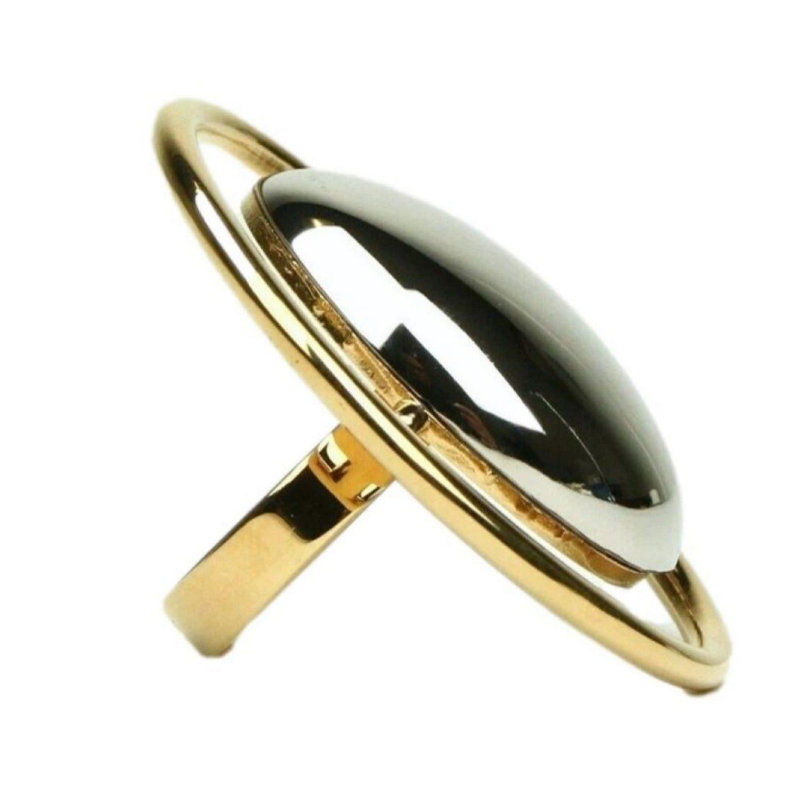 Saint Laurent Oval Brass Metal Circular Ring Size 6 Silver/Gold (New) - Image 2 of 5