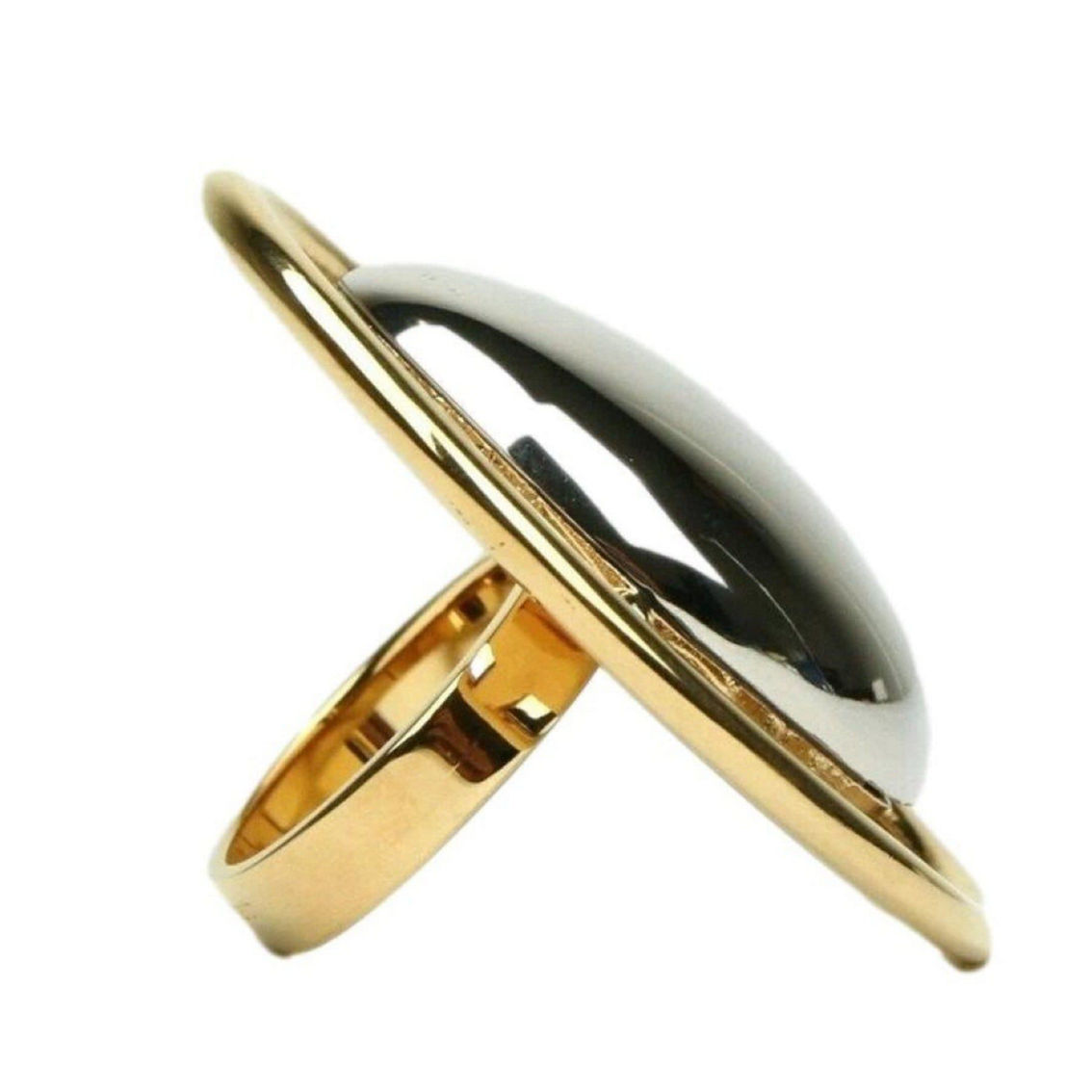 Saint Laurent Oval Brass Metal Circular Ring Size 6 Silver/Gold (New) - Image 3 of 5