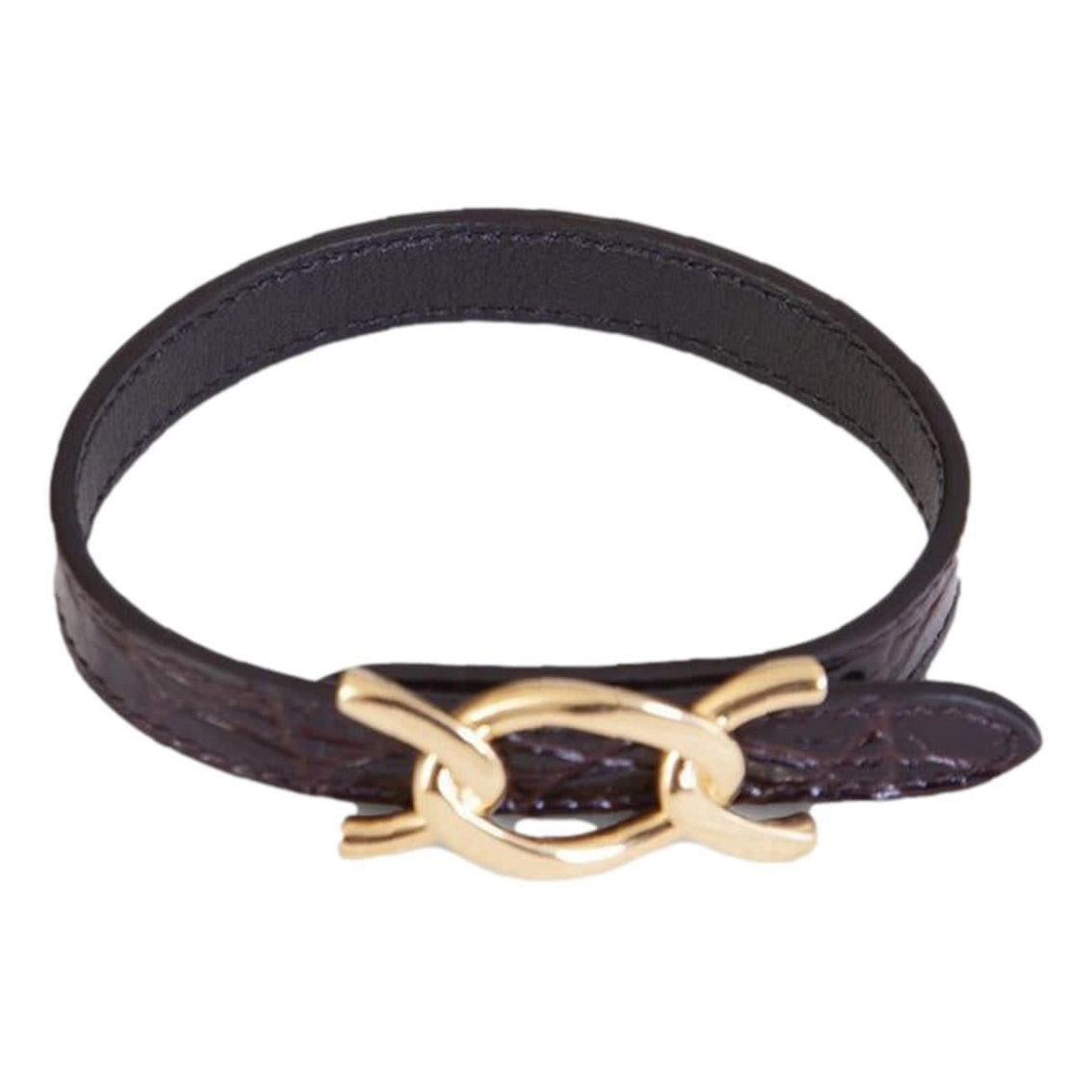 Saint Laurent Croc Embossed Black Leather Chain Bracelet (New) - Image 2 of 5