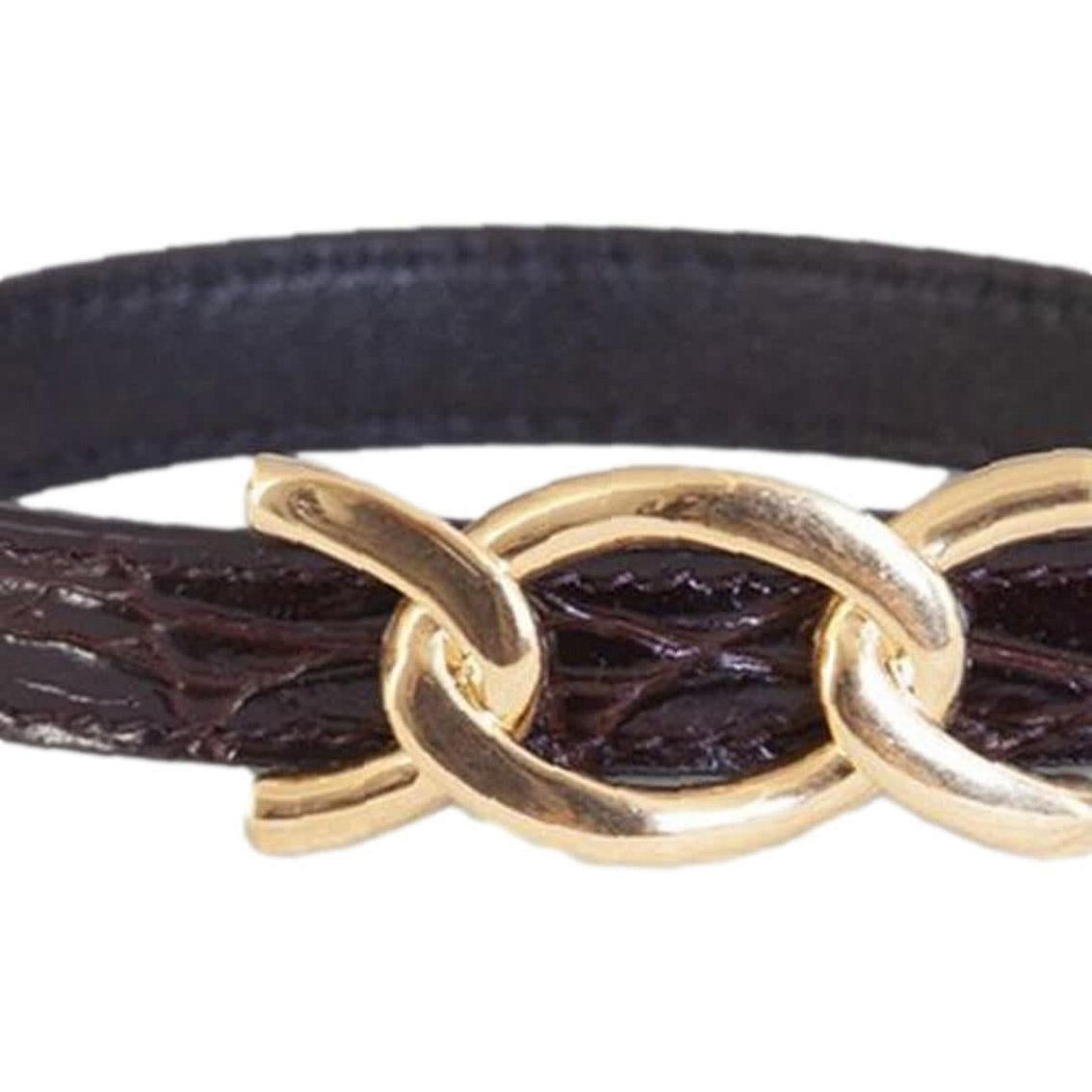 Saint Laurent Croc Embossed Black Leather Chain Bracelet (New) - Image 3 of 5
