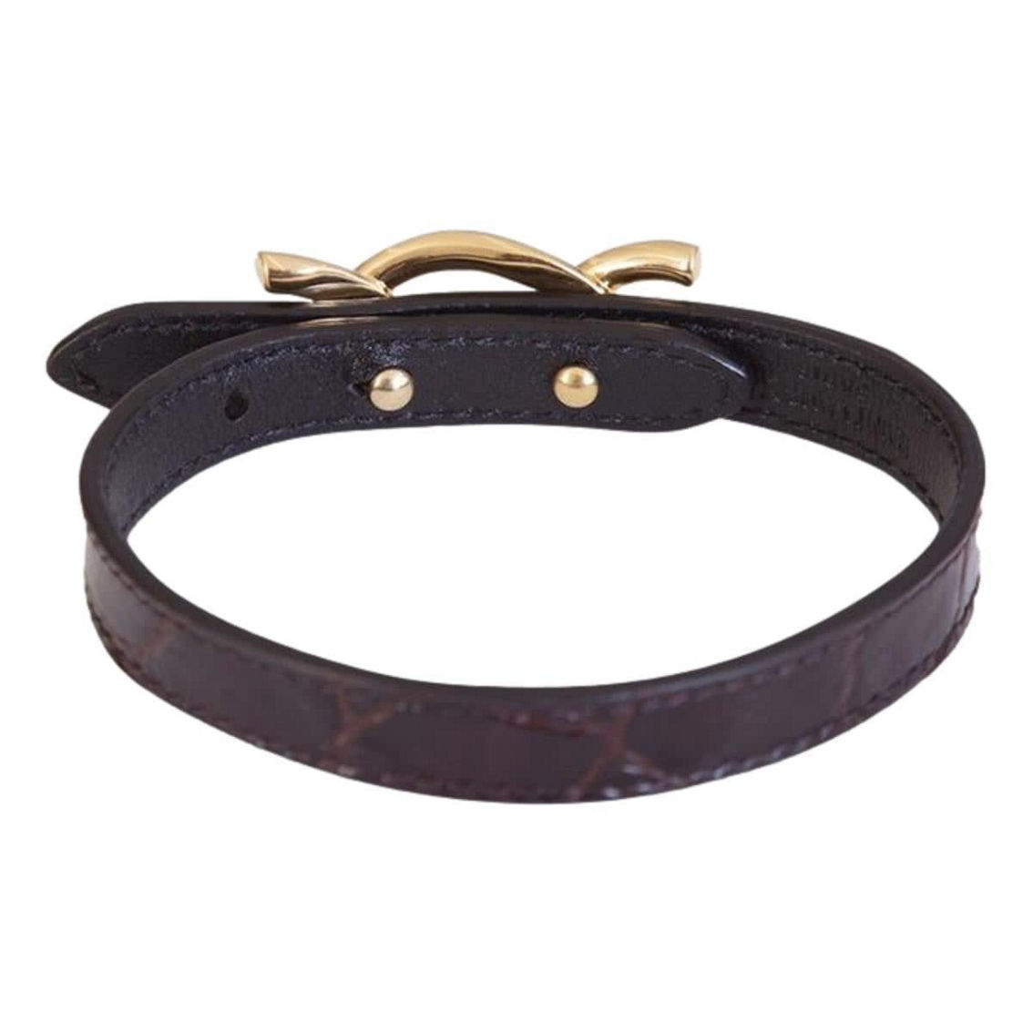 Saint Laurent Croc Embossed Black Leather Chain Bracelet (New) - Image 4 of 5