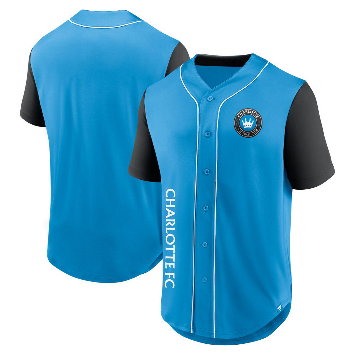 Fanatics Branded Men's Blue Charlotte FC Balance Fashion Baseball Jersey - Image 2 of 4