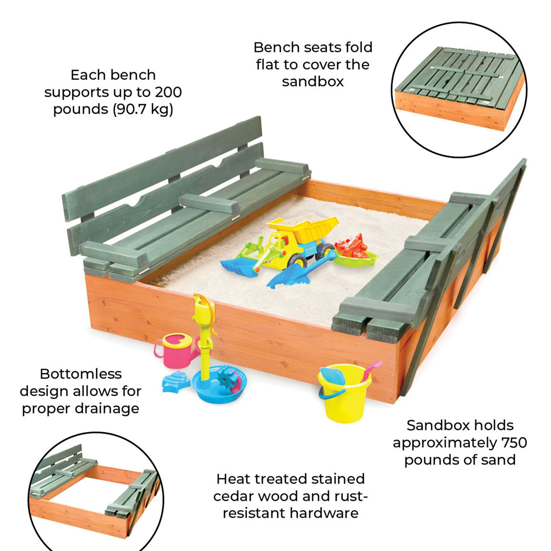 Covered Convertible Cedar Sandbox with Two Bench Seats - Image 3 of 5