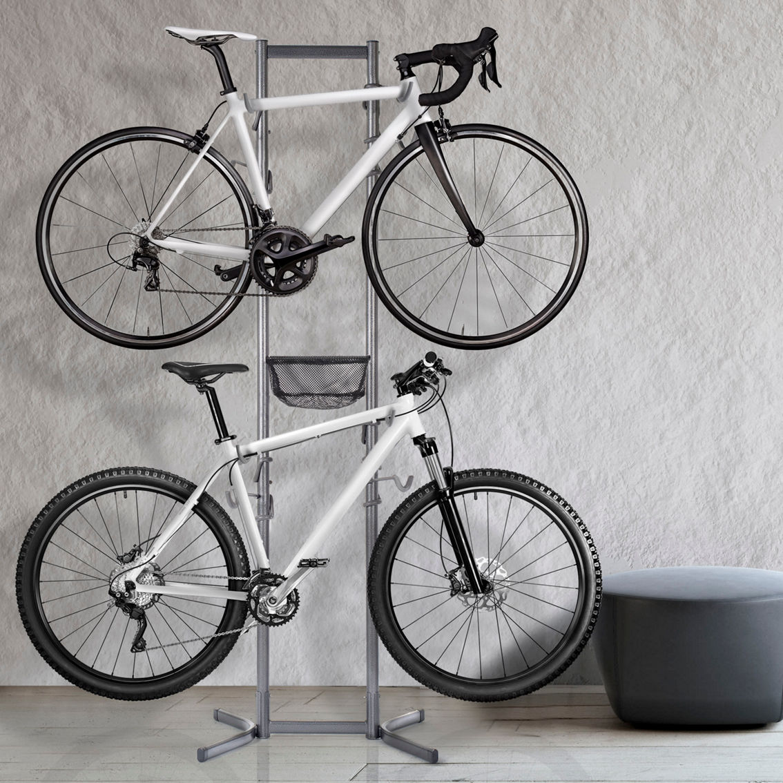 delta 4-Bike Freestanding Bicycle Storage Rack with Basket - Image 4 of 4