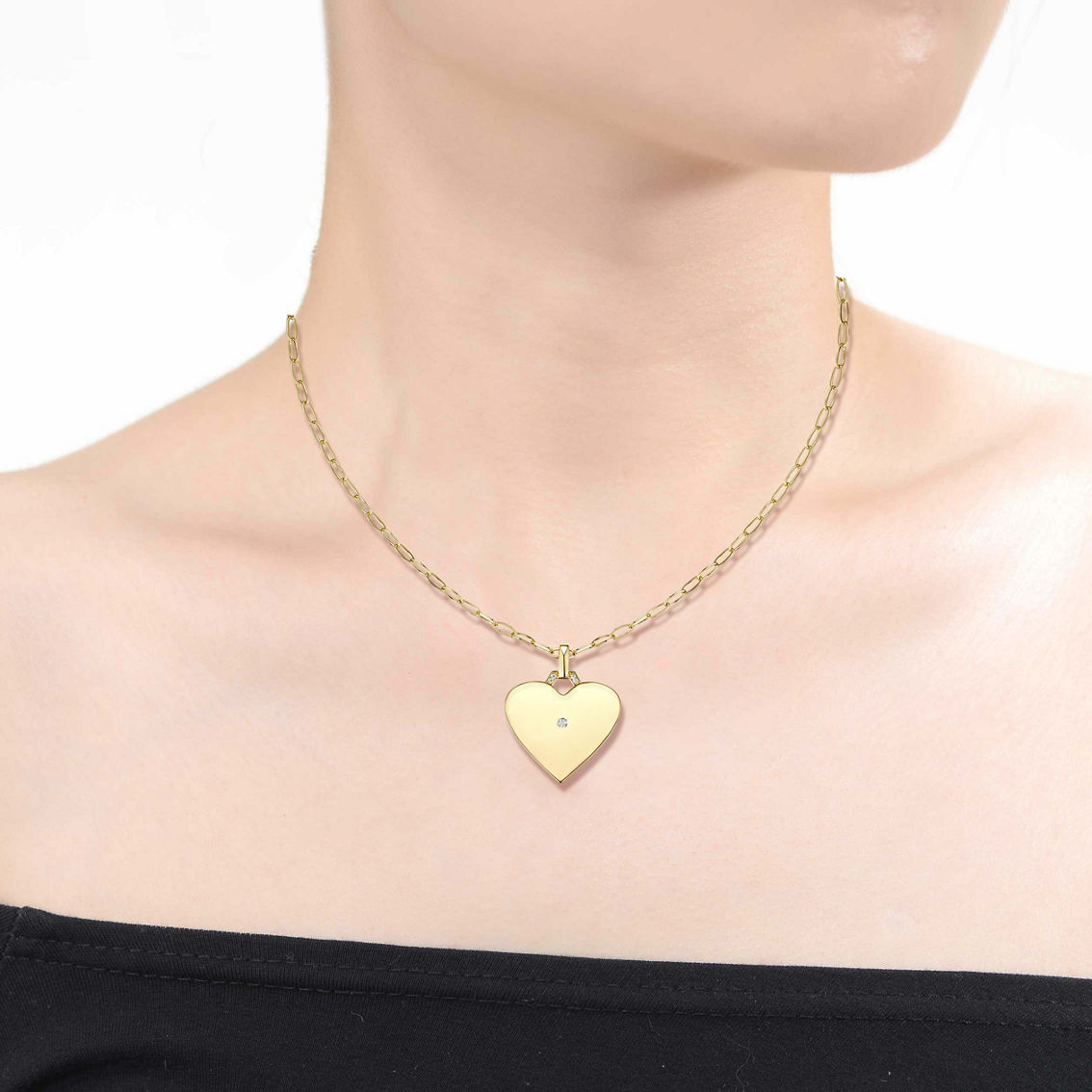 Kids 14k Gold Plated with Cubic Zirconia Heart Pendant Necklace - Image 2 of 2