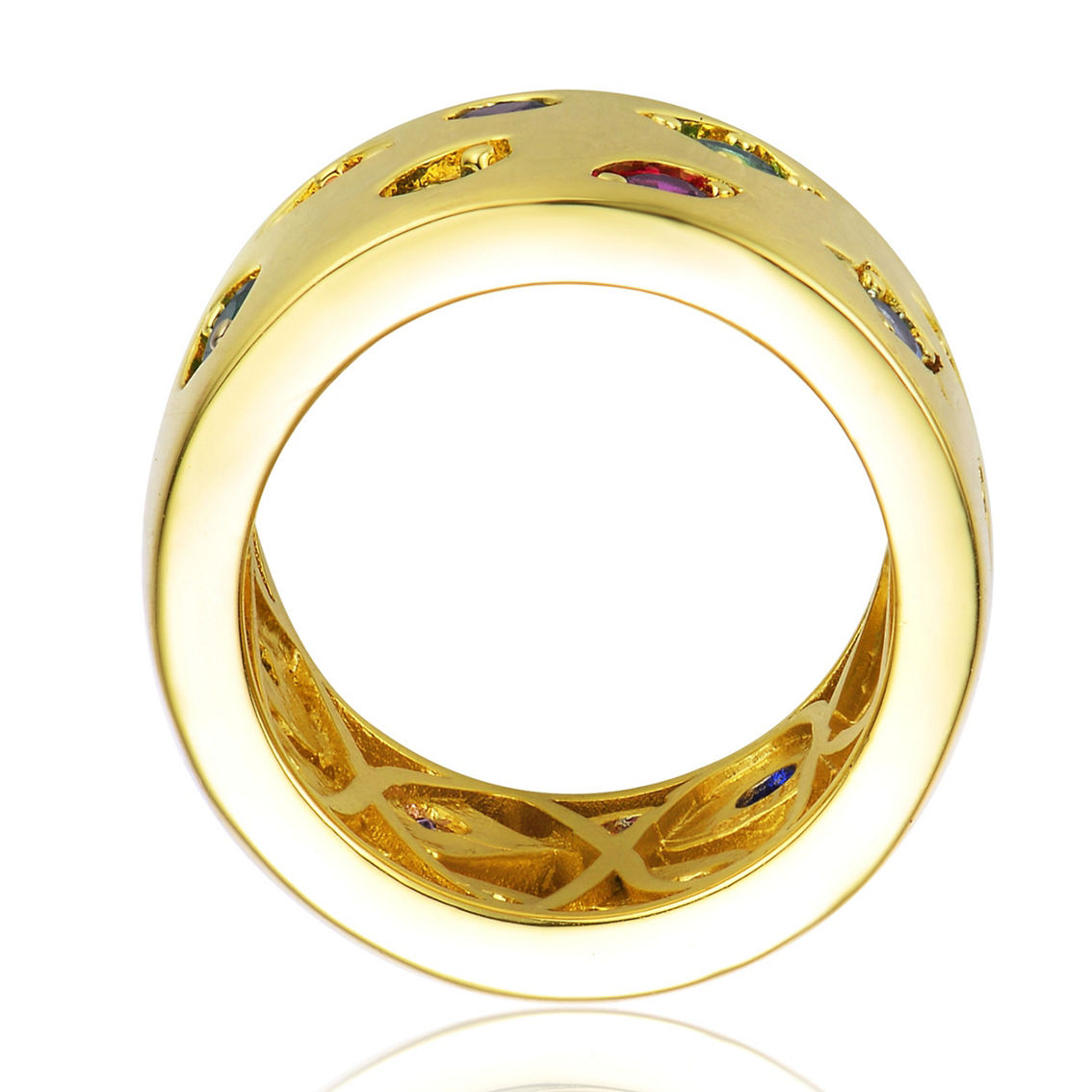 Gold Plated Multi Colored Cubic Zirconia Wide Band Ring - Image 2 of 3