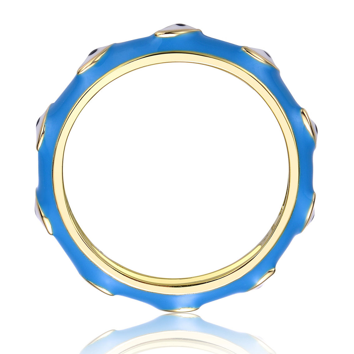Kids/Teens 14k Gold Plated Blue Bamboo White Evil Eye Enamel Slim Stacking Ring - Image 2 of 3