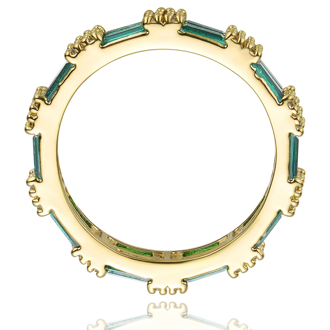 14k Yellow Gold Plated Emerald & CZ Double Wedding Anniversary Band Eternity Ring - Image 2 of 2