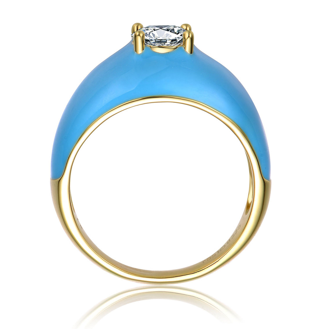 Young Adults/Teens 14k Yellow Gold Plated with CZ Solitaire Blue Enamel Dome Ring - Image 2 of 3