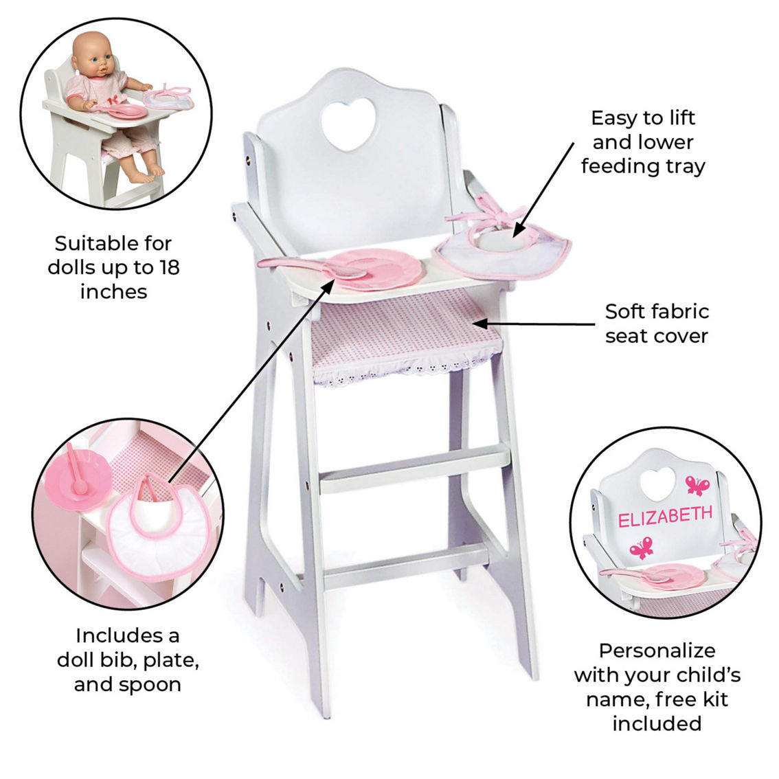 Badger Basket Doll High Chair with Accessories and Free Personalization Kit - Image 3 of 5