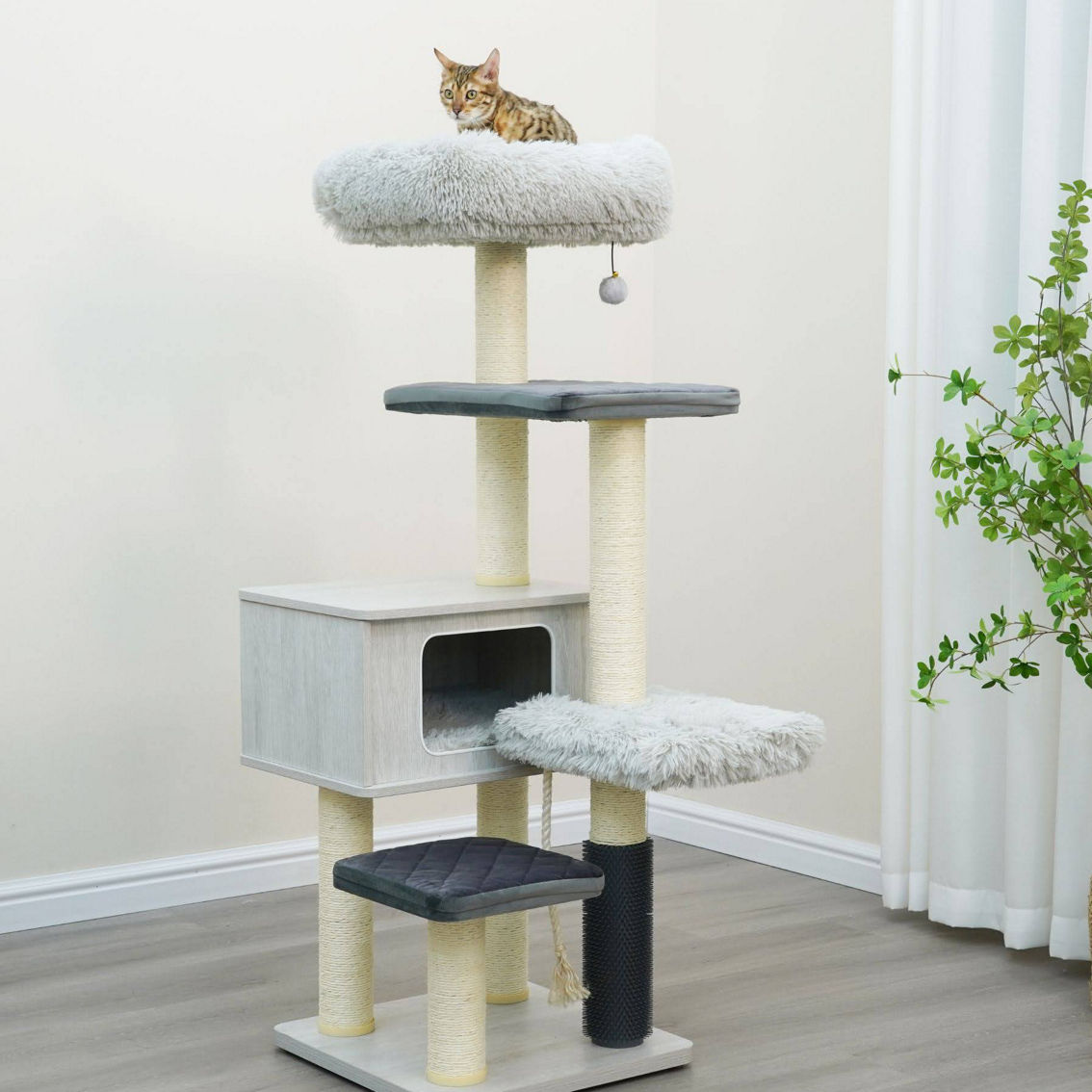 Catry Kasio 6-Level Modern and Minimalistic Cat Tree with Shag Fur - Image 2 of 5