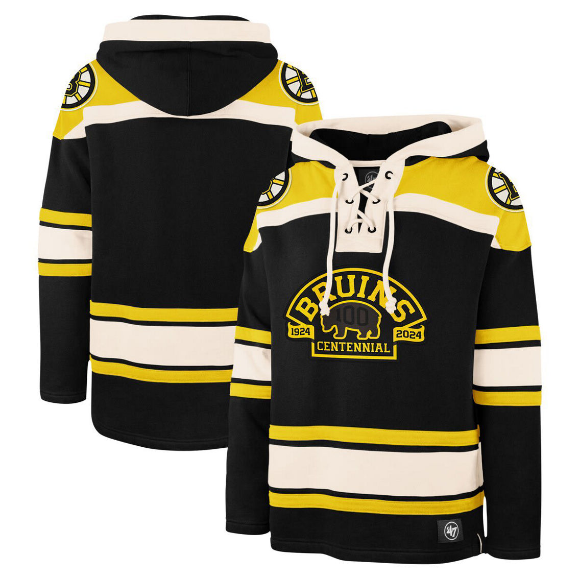 '47 Men's Black Boston Bruins 100th Anniversary Superior Lacer Pullover Hoodie - Image 2 of 4
