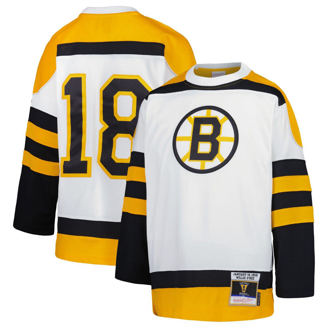 Mitchell & Ness Youth Willie O'Ree White Boston Bruins 1958 Blue Line Player Jersey - Image 2 of 4