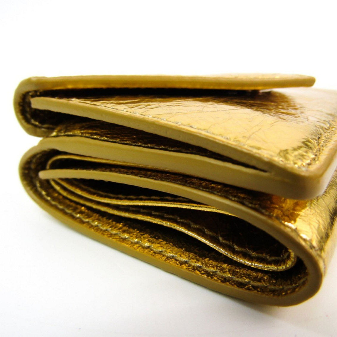 Balenciaga Papier Gold Arena Lambskin Mini Trifold Wallet (New) - Image 5 of 5