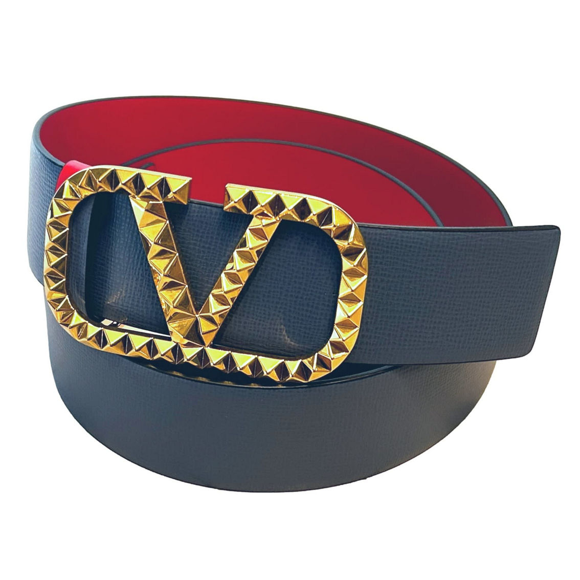 Valentino Garavani VLogo Stud Reversible Belt Size 95 Gray Red Leather (New) - Image 3 of 5