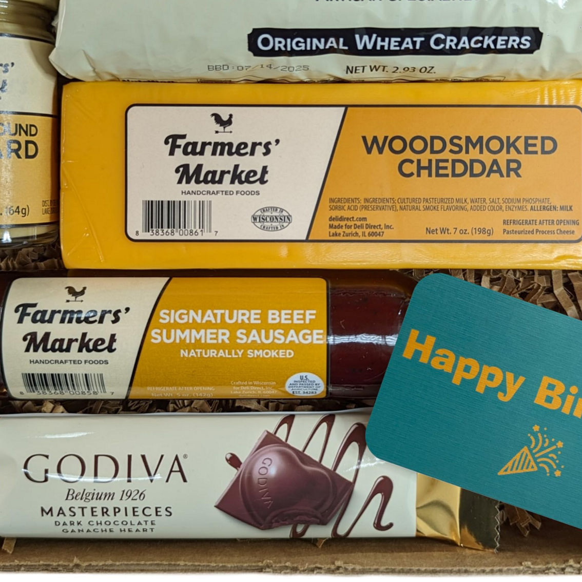 Farmers Market Charcuterie Gift, Gourmet Meat & Cheese & Chocolate (Happy Birthday) - Image 2 of 2