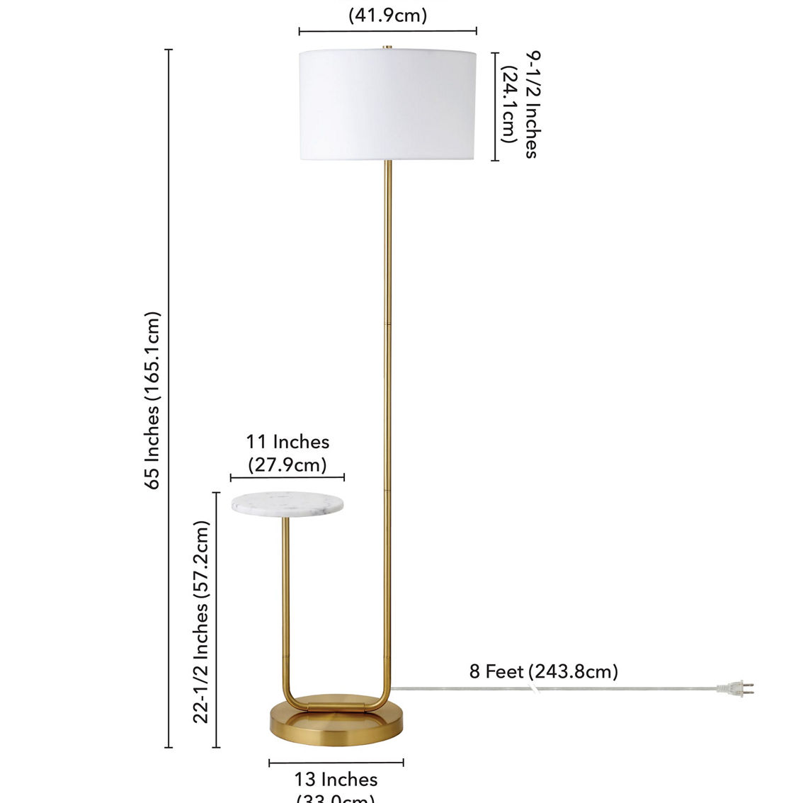 Hudson&Canal Jacinta Floor Lamp with Marble Tray Table and Fabric Shade - Image 4 of 5