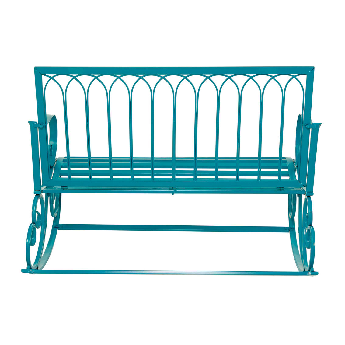 Morgan Hill Home Eclectic Teal Metal Outdoor Bench - Image 3 of 5