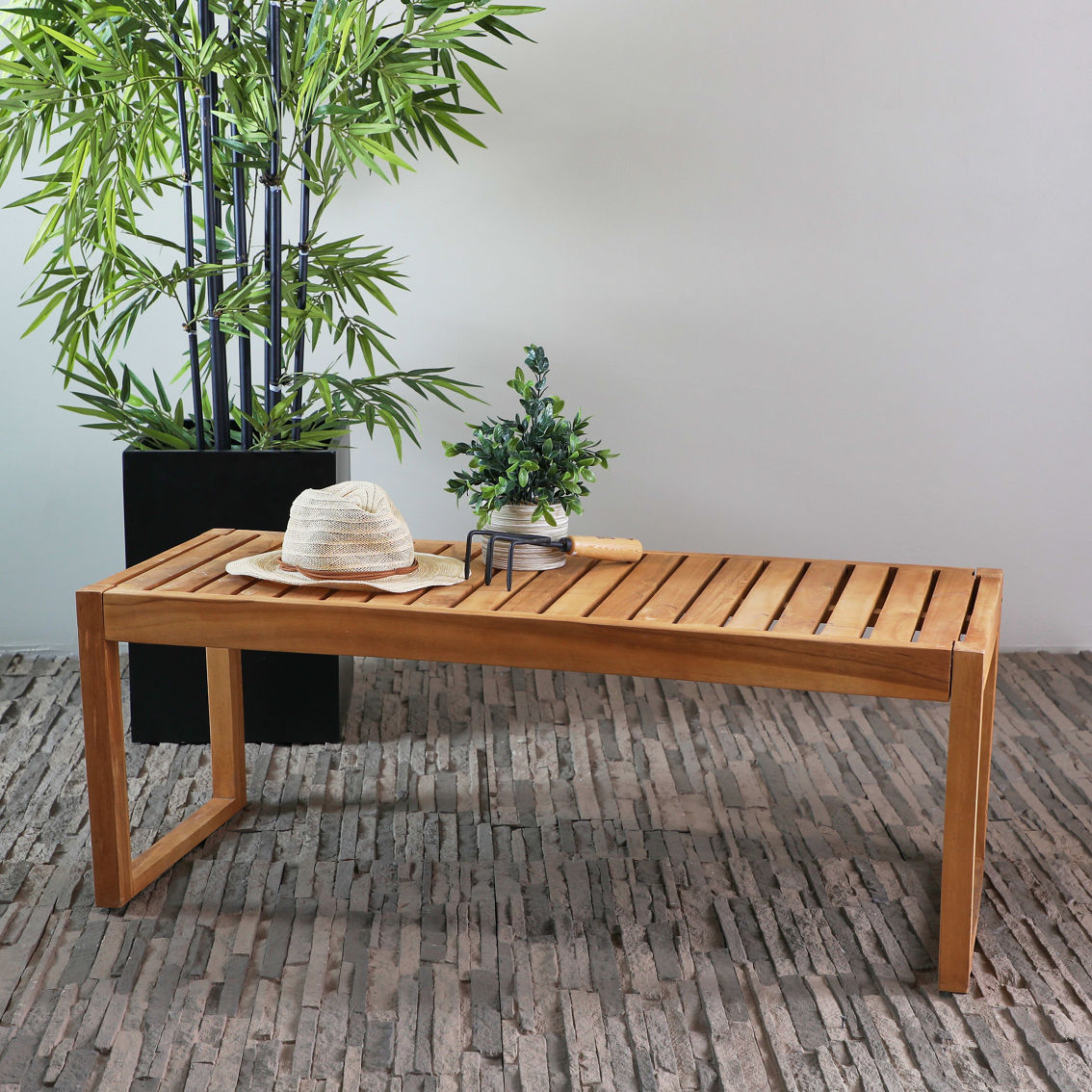 Morgan Hill Home Contemporary Brown Teak Wood Outdoor Coffee Table - Image 2 of 5