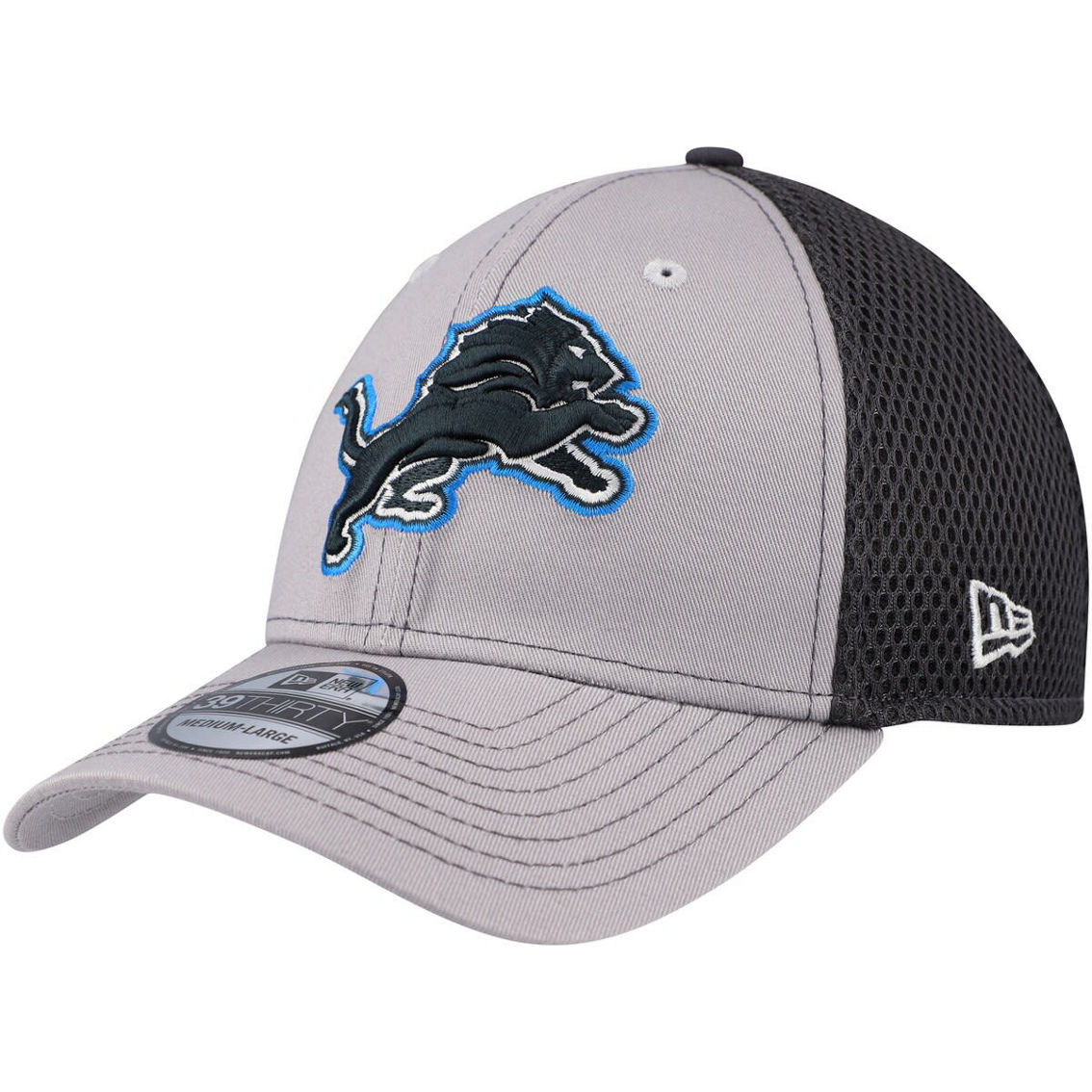 New Era Men's Gray/Graphite Detroit Lions Grayed Out Neo Logo 39THIRTY Flex Hat - Image 2 of 4