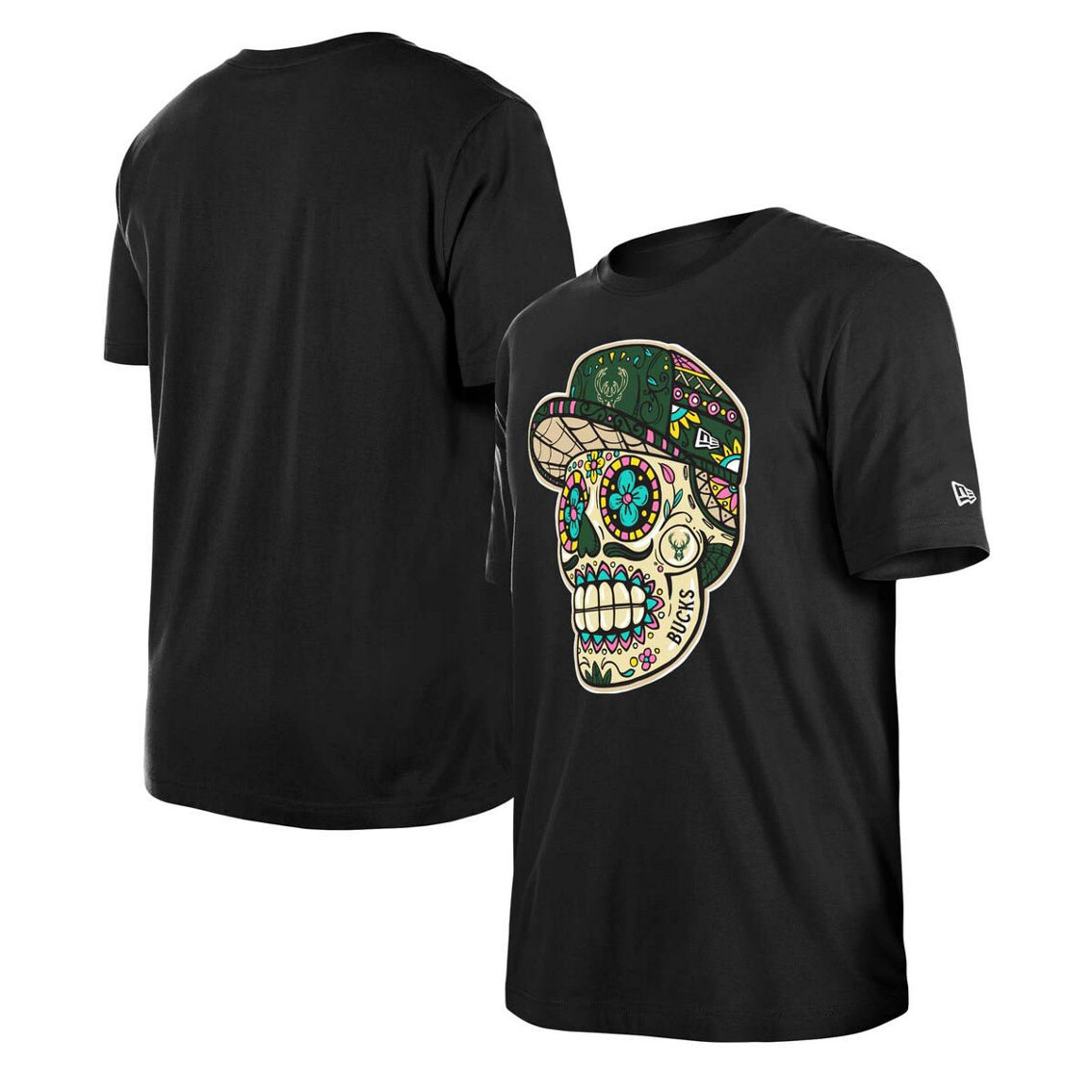 New Era Unisex Black Milwaukee Bucks Sugar Skull T-Shirt - Image 2 of 4