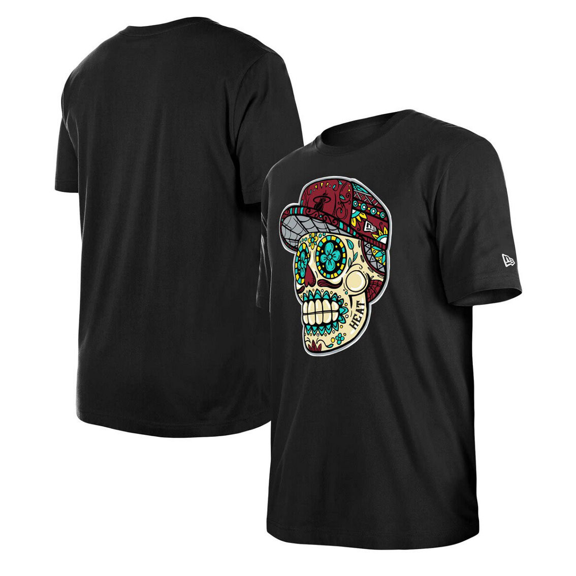 New Era Unisex Black Miami Heat Sugar Skull T-Shirt - Image 2 of 4