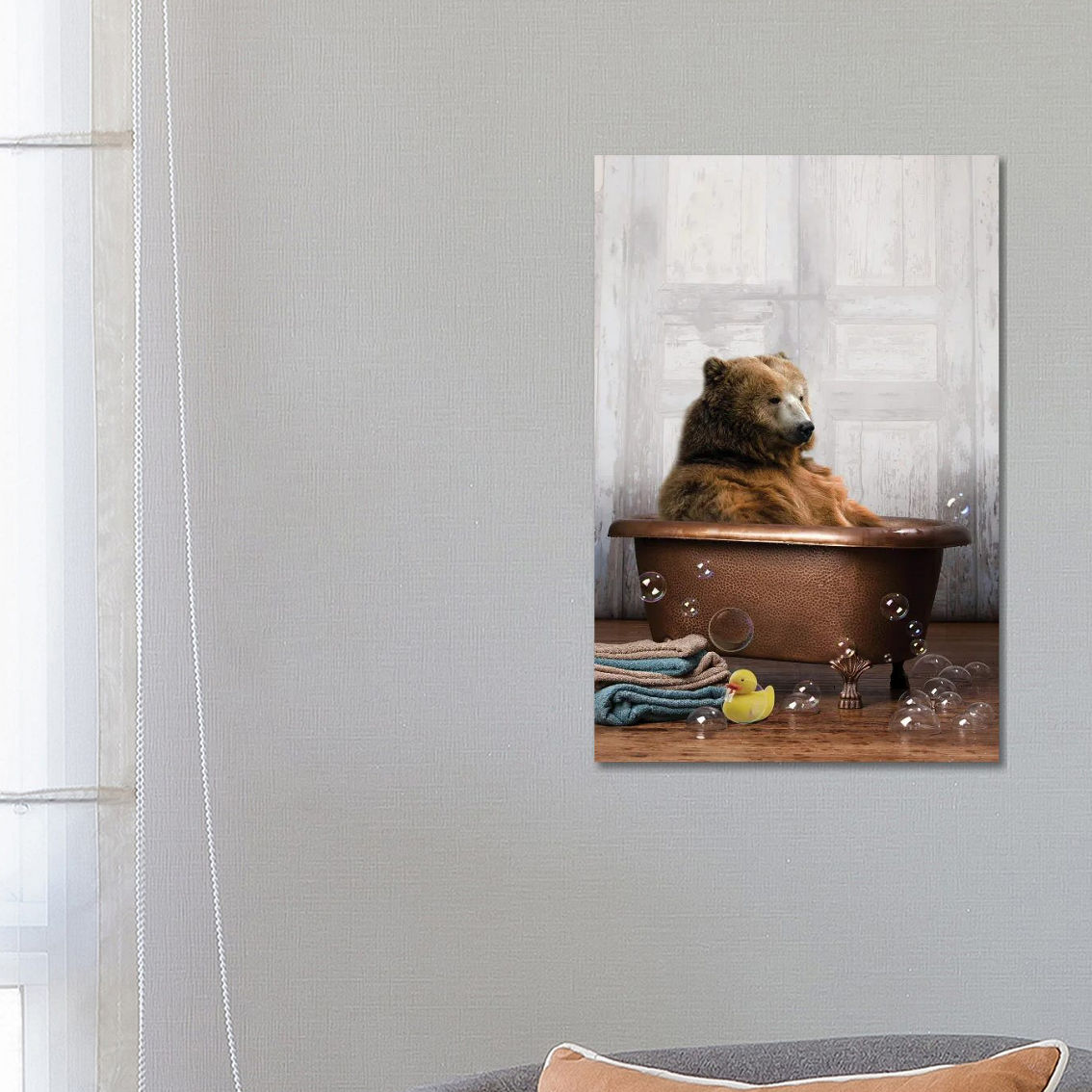 Bear In The Tub Black Artist Stylish Canvas Art Print by Domonique Brown - Image 2 of 2
