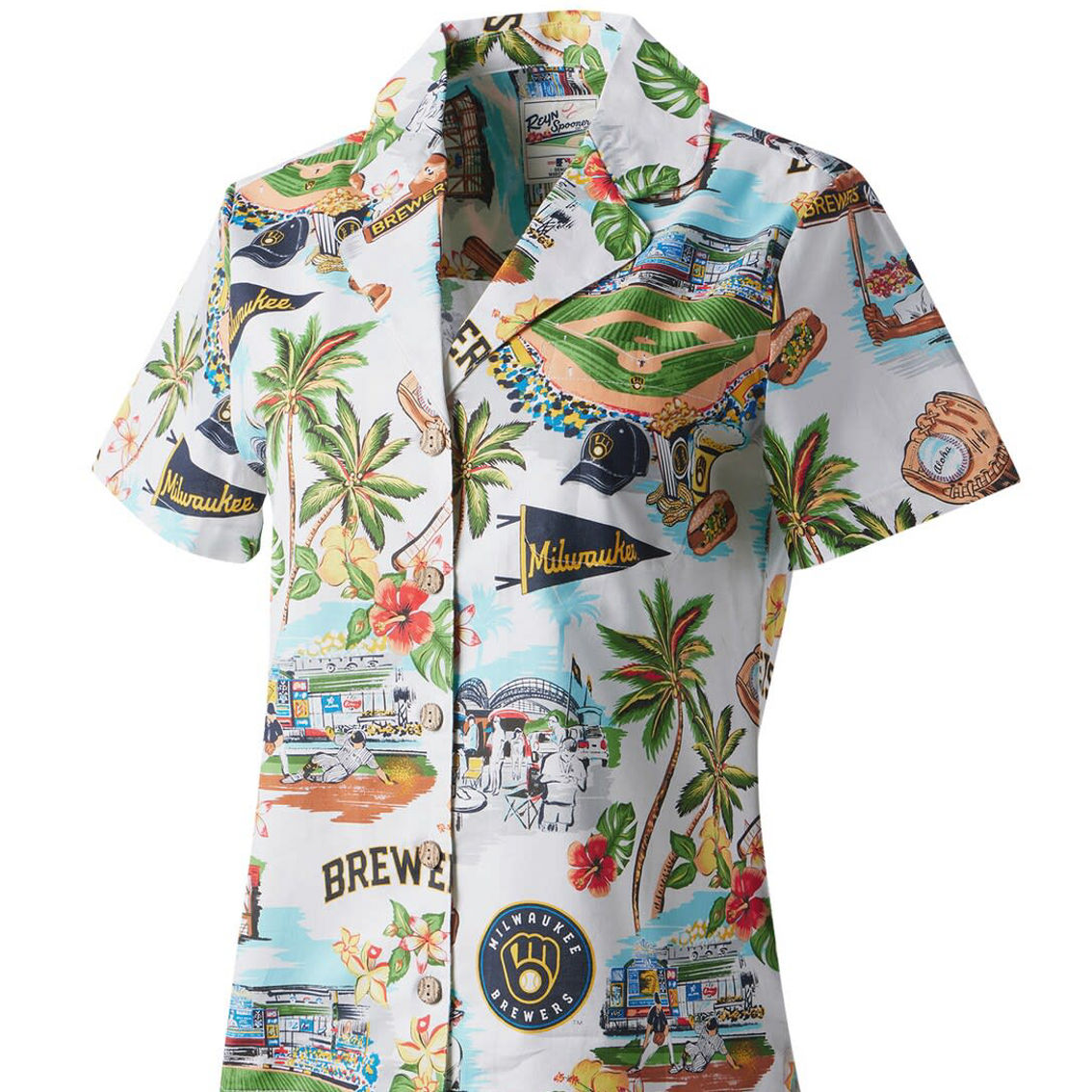 Reyn Spooner Women's White Milwaukee Brewers Scenic Button-Up Shirt - Image 3 of 4
