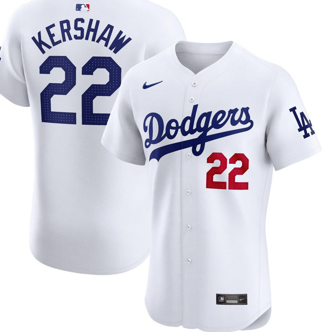 Nike Men's Clayton Kershaw White Los Angeles Dodgers Home Elite Player Jersey - Image 2 of 4