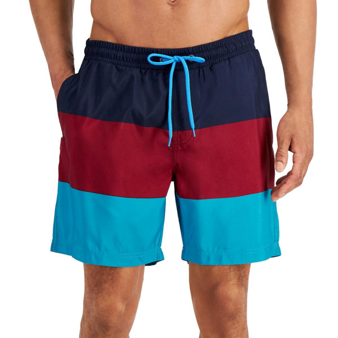 Mens Striped Colorblocked Swim Trunks - Image 4 of 4