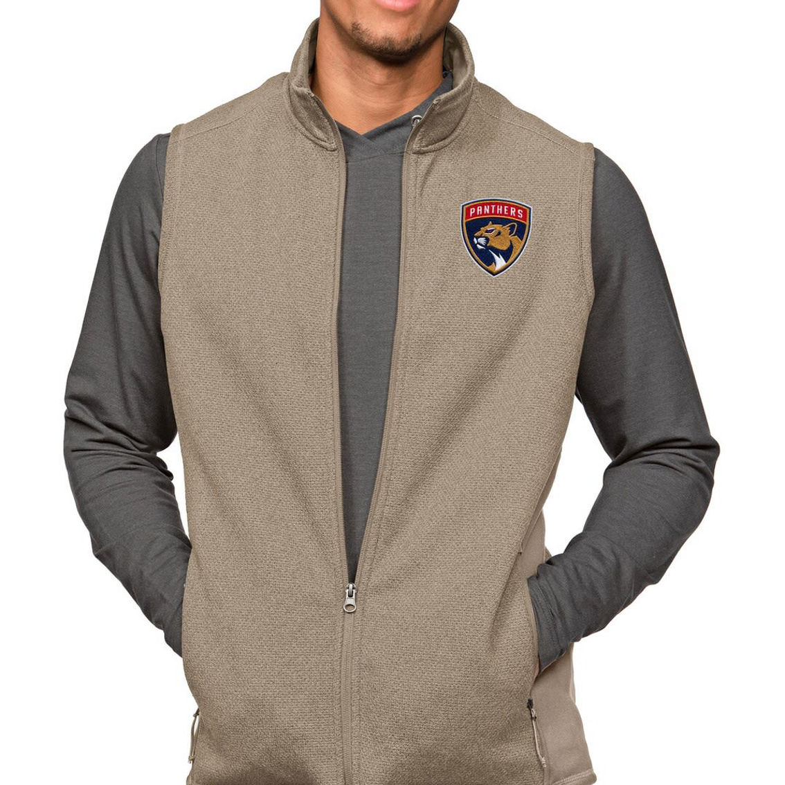 Antigua Men's Oatmeal Florida Panthers Course Full-Zip Vest - Image 2 of 2