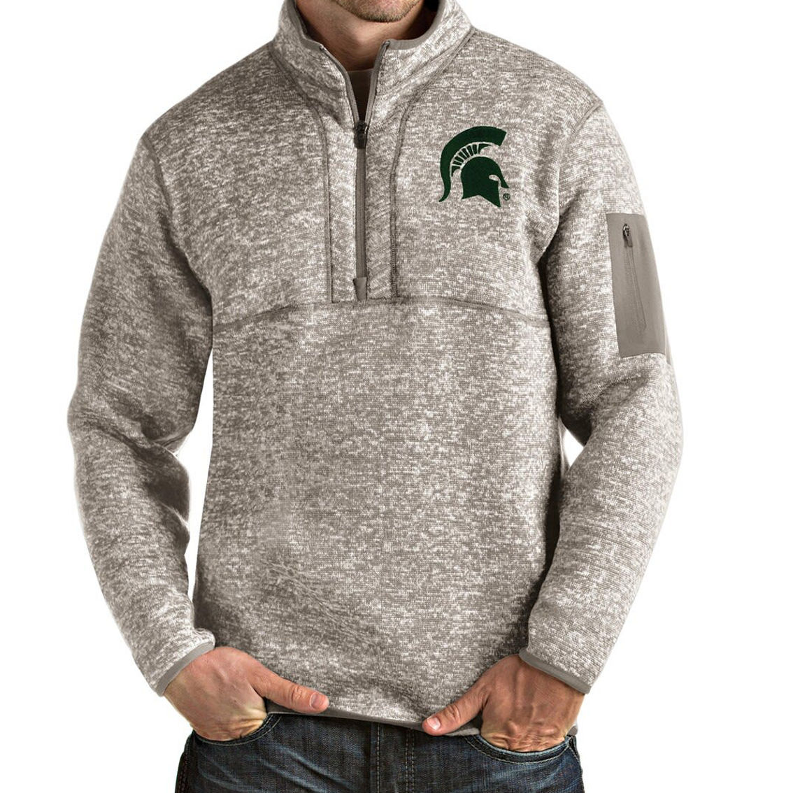 Antigua Men's Oatmeal Michigan State Spartans Fortune Half-Zip Pullover Jacket - Image 2 of 2
