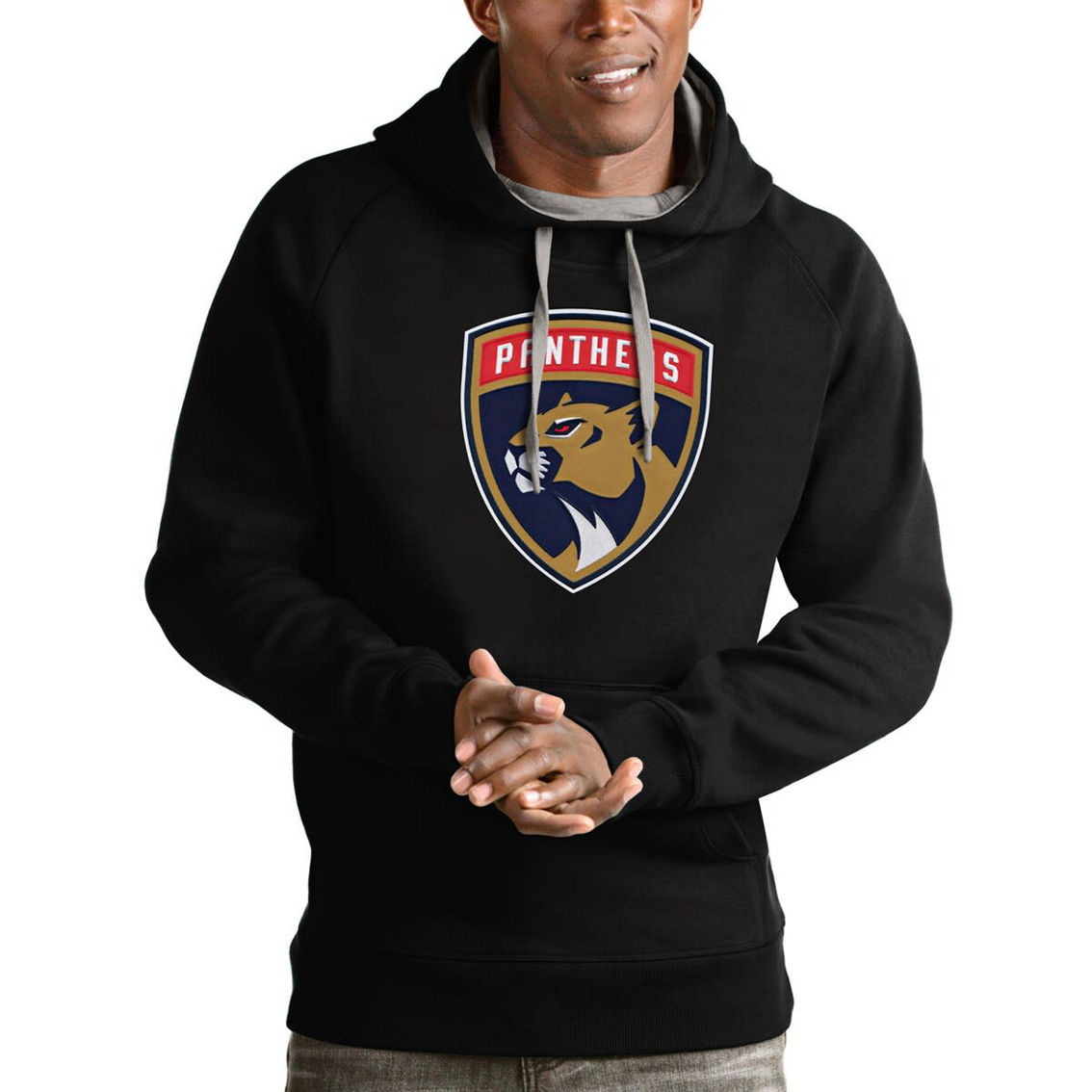 Antigua Men's Black Florida Panthers Logo Victory Pullover Hoodie - Image 2 of 2