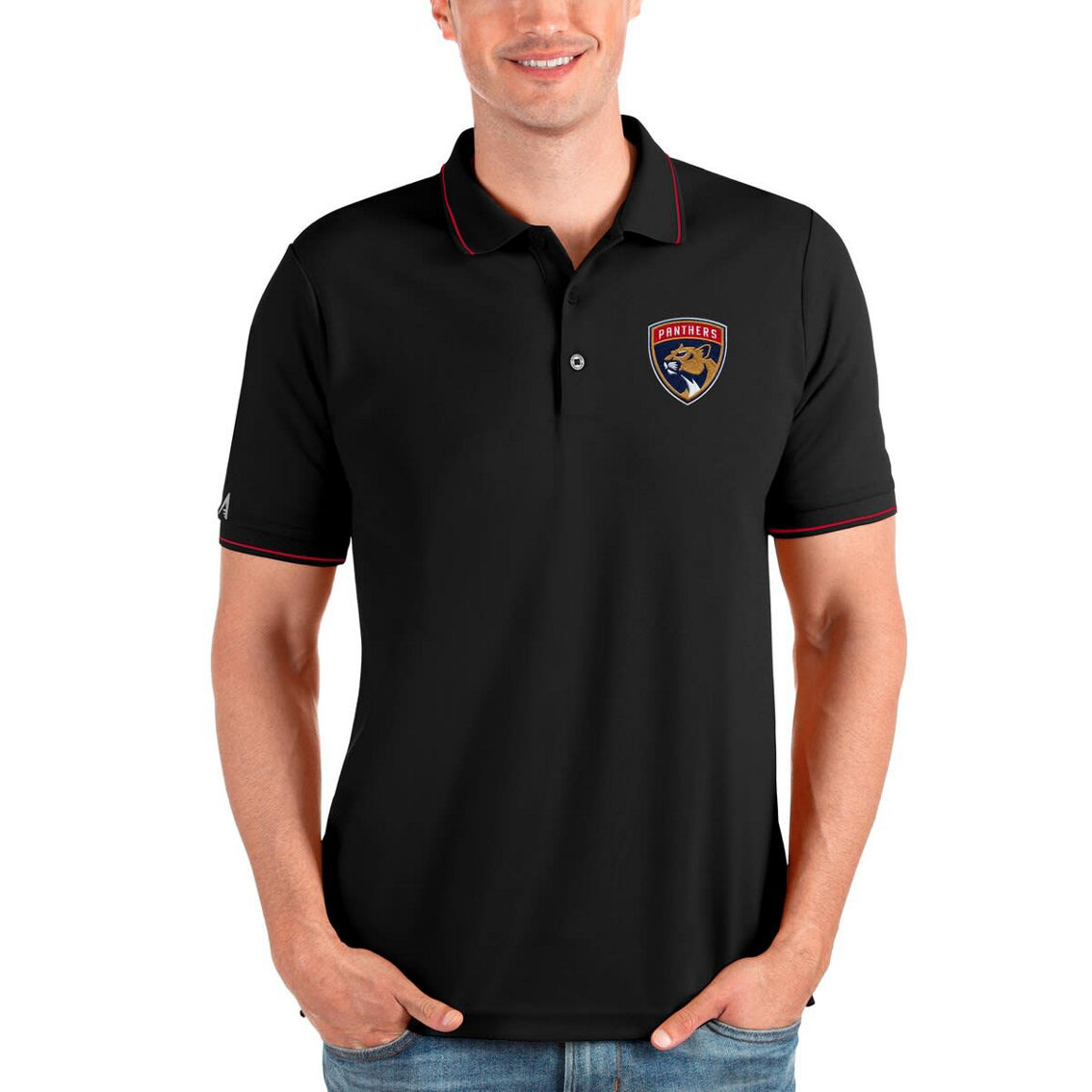 Antigua Men's Black/Red Florida Panthers Affluent Polo - Image 2 of 2