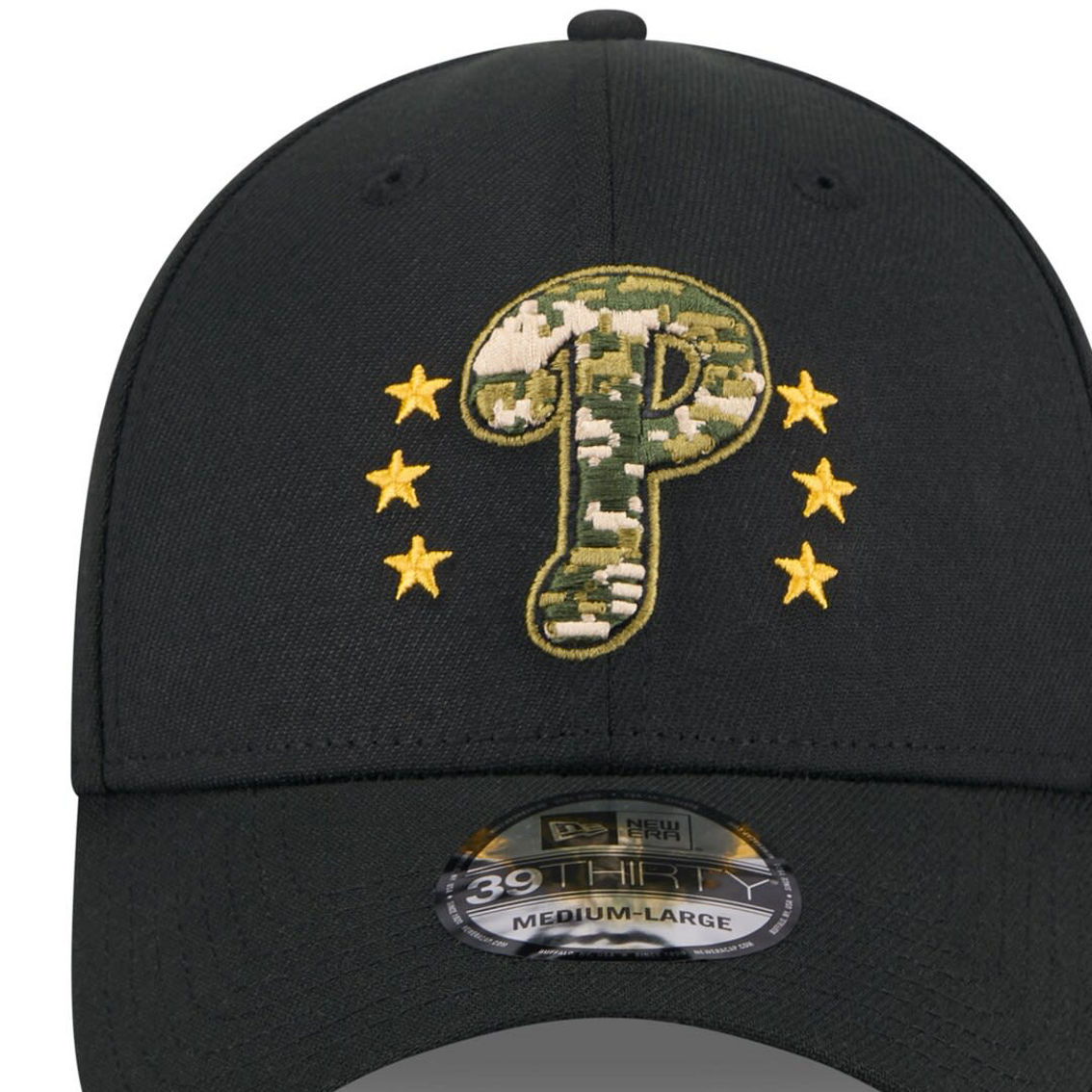 New Era Black Philadelphia Phillies 2024 Armed Forces Day 39THIRTY Flex Hat - Image 3 of 4