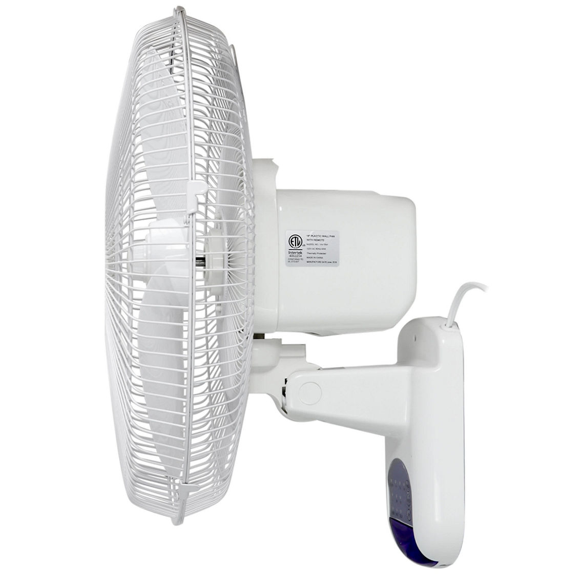 Vie Air 16 Inch 3 Speed Plastic Wall Fan with Remote Control in White - Image 4 of 5