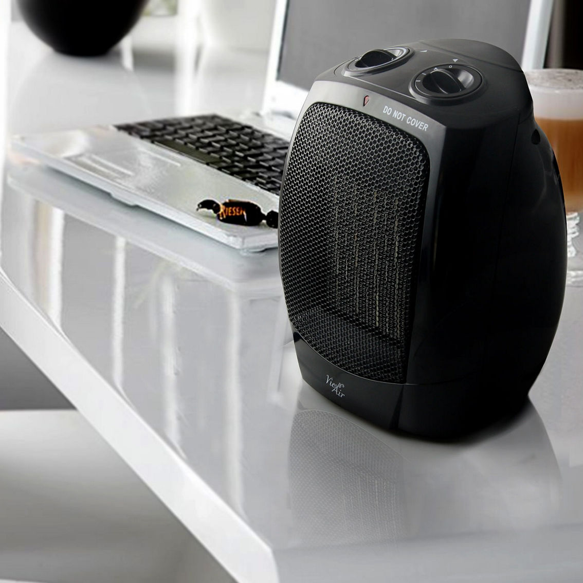 Vie Air 1500W Portable 2-Settings Office Black Ceramic Heater with Adjustable Th - Image 2 of 5