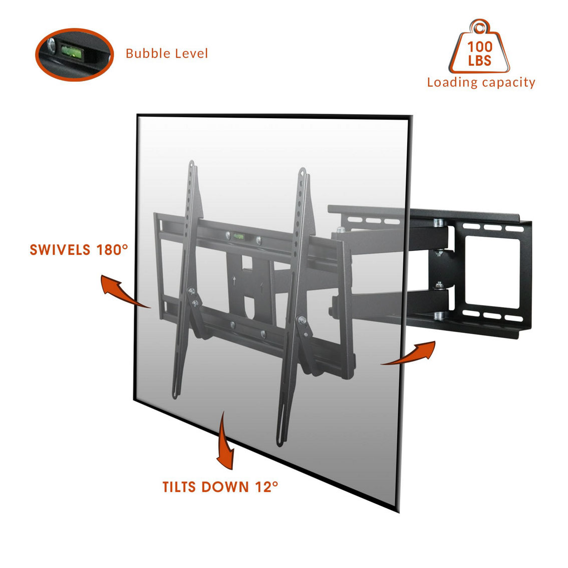 MegaMounts Full Motion Television Wall Mount with Bubble Level for 32-70 Inch Di - Image 3 of 4