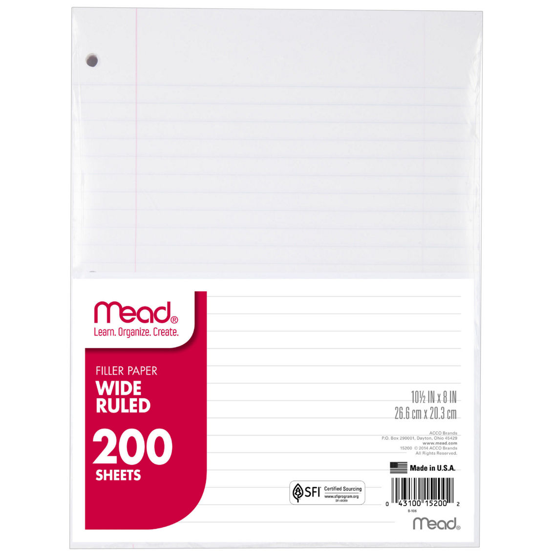Mead® Notebook Filler Paper, Wide Ruled, 200 Sheets Per Pack, 3 Packs - Image 2 of 5